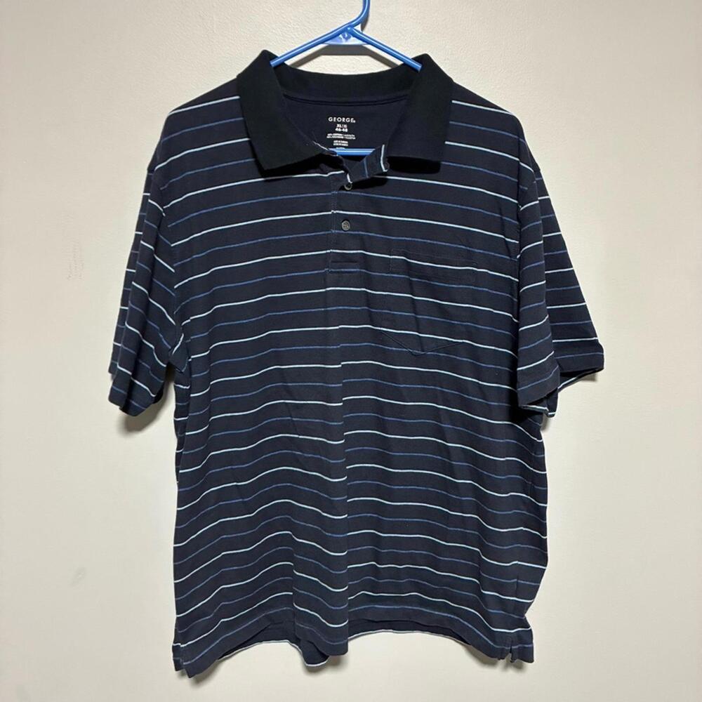 George Men's Black Striped Polo Shirt size XL